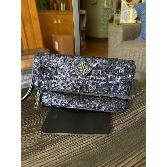Simply Vera Vera Wang Fold-Over Sequin Navy Blue Wristlet 9"x 5.5" - Picture 1 of 6